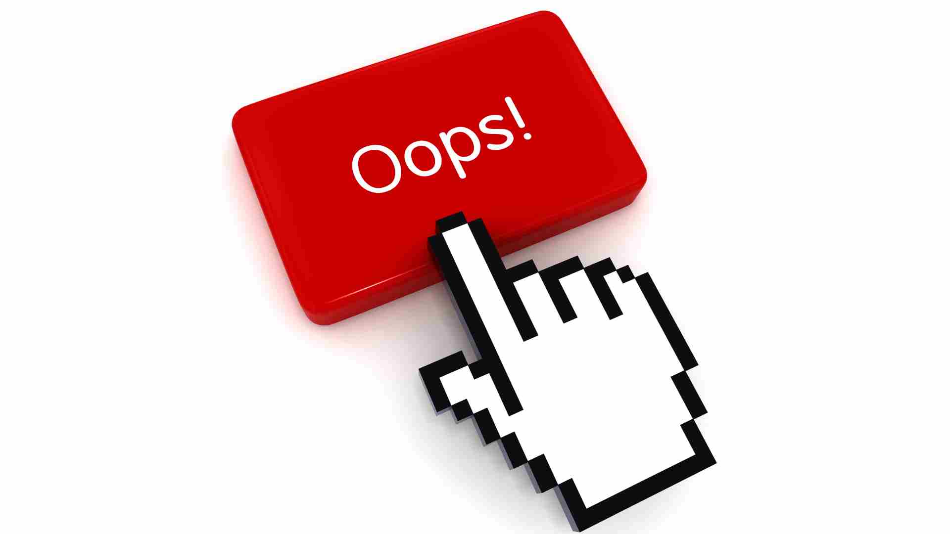 Red button labeled “Oops!” with a clicking cursor – symbolising common market segmentation mistakes and marketing missteps made by small businesses.