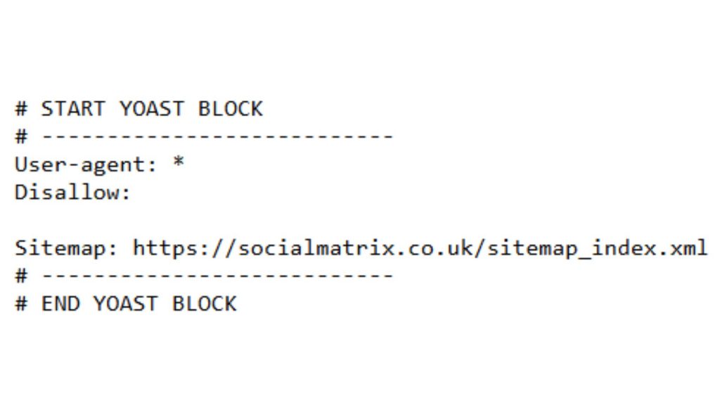 Robots.txt file for socialmatrix.co.uk with sitemap link and no disallow rules.